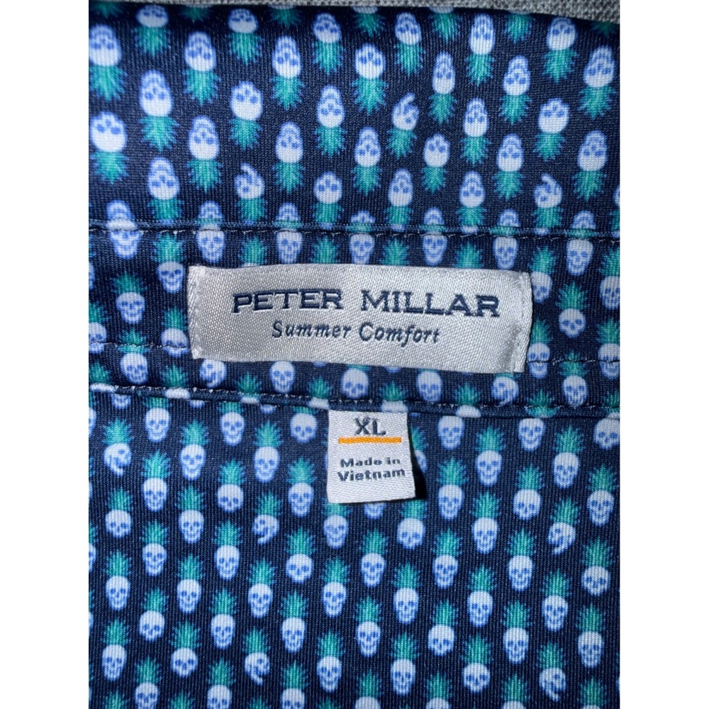 Peter Millar Summer Comfort Mens XL Blue Pineapple Skull Golf Polo Shirt SH logo - Picture 3 of 11
